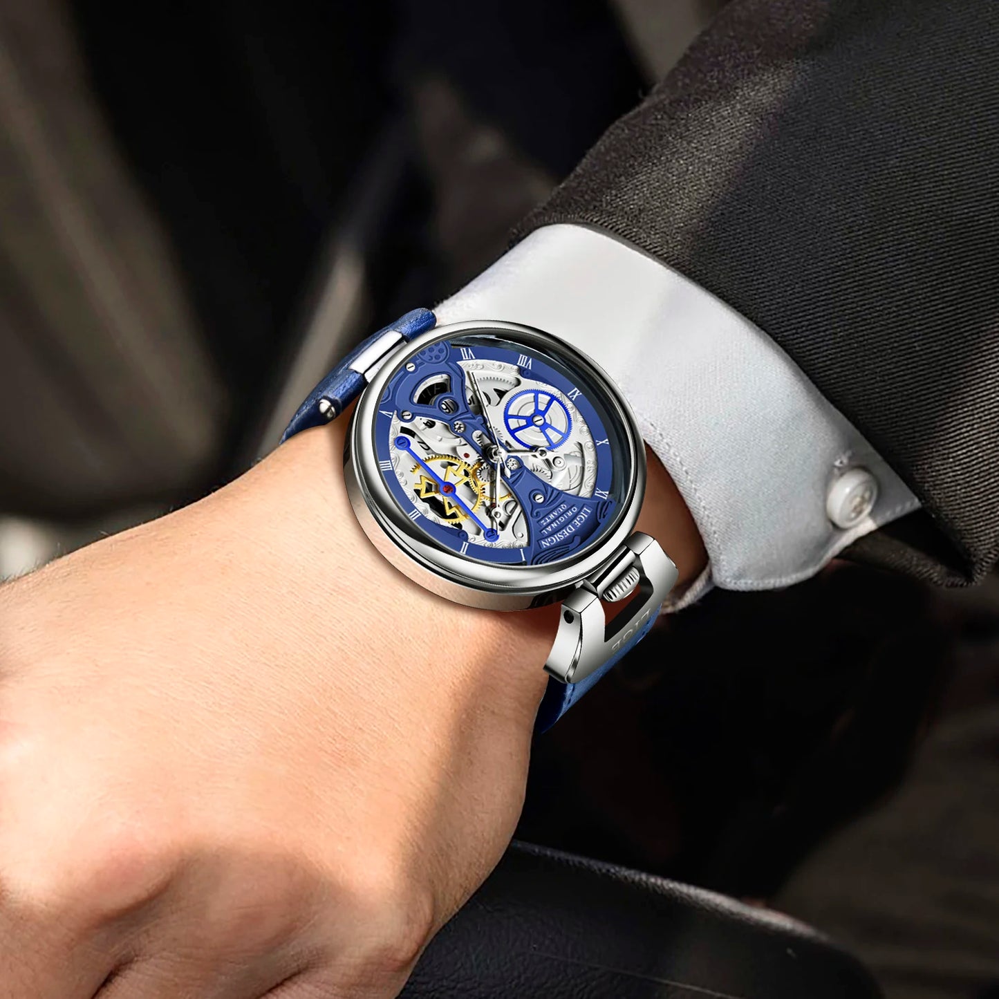 LIGE Men Watch Creative Quartz Watches Fashion Casual Waterproof Auto Date Leather Band Luxury Watch Men Gentleman Gift+Box