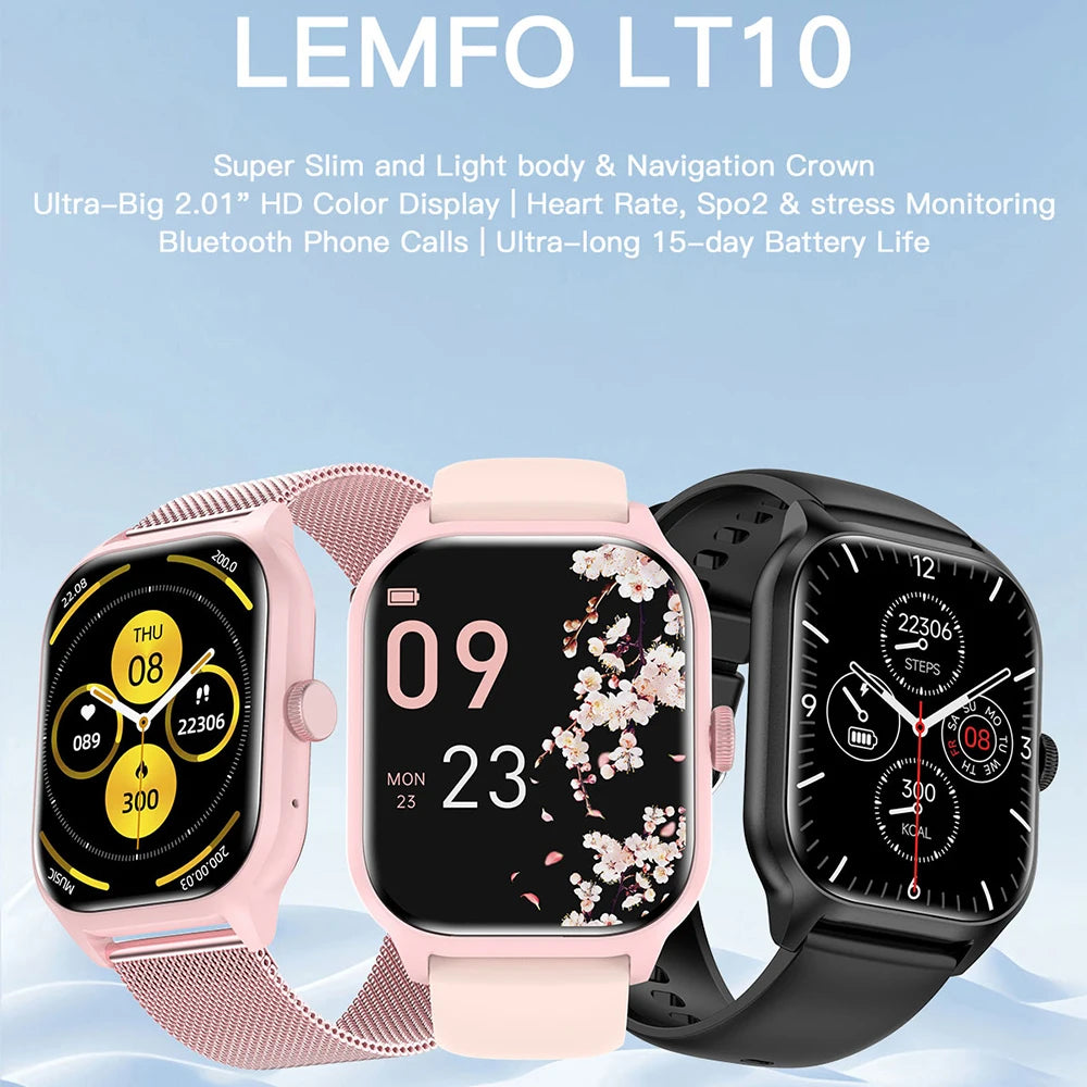 LEMFO LT10 Smart Watch 2024 2.01'' Screen Mens Watch Dial Bluetooth Call Choice Sport  Fitness Tracker Bracelet Smartwatch Women