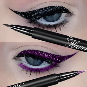 Pearlescent Smoked Black Purple Eyeliner Pen Glitter Metallic Shimmer Liquid Liner Waterproof Smudge Proof Rave Party Makeup