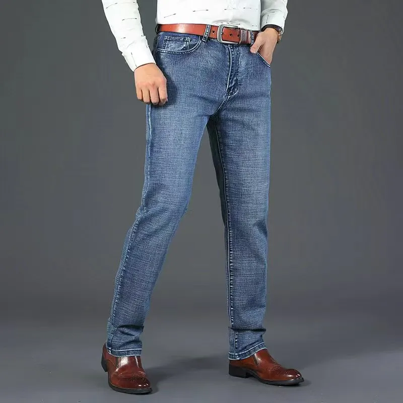 2026 New Business Men's Jeans Casual Straight Stretch Fashion Classic Blue Black Work Denim Pant Trousers Male Clothing - Image 7