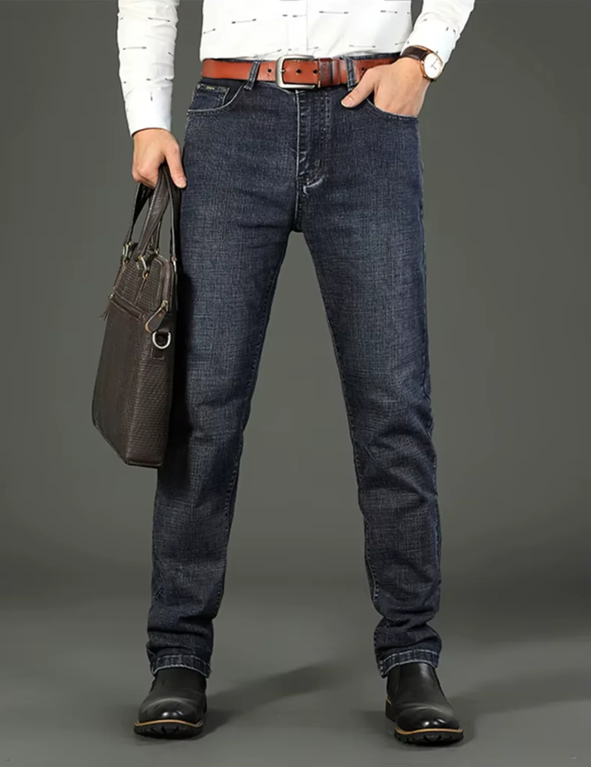 2026 New Business Men's Jeans Casual Straight Stretch Fashion Classic Blue Black Work Denim Pant Trousers Male Clothing - Image 8